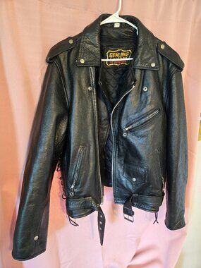 Genuine Leather by Manzoor Men's Black Motorcycle Jacket Size 52 (L/XL) Lace-Up